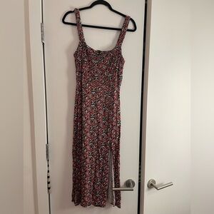 Zara Navy/Red Ditsy Floral Midi Dress